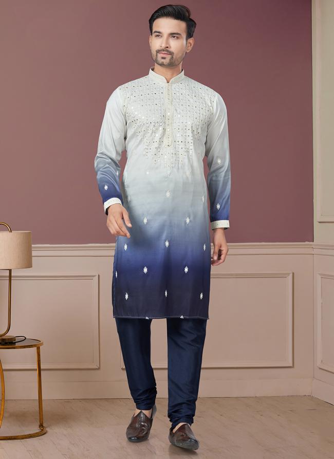 Pure Silk White Ceremonial Wear Embroidery Work Readymade Kurta Pajama